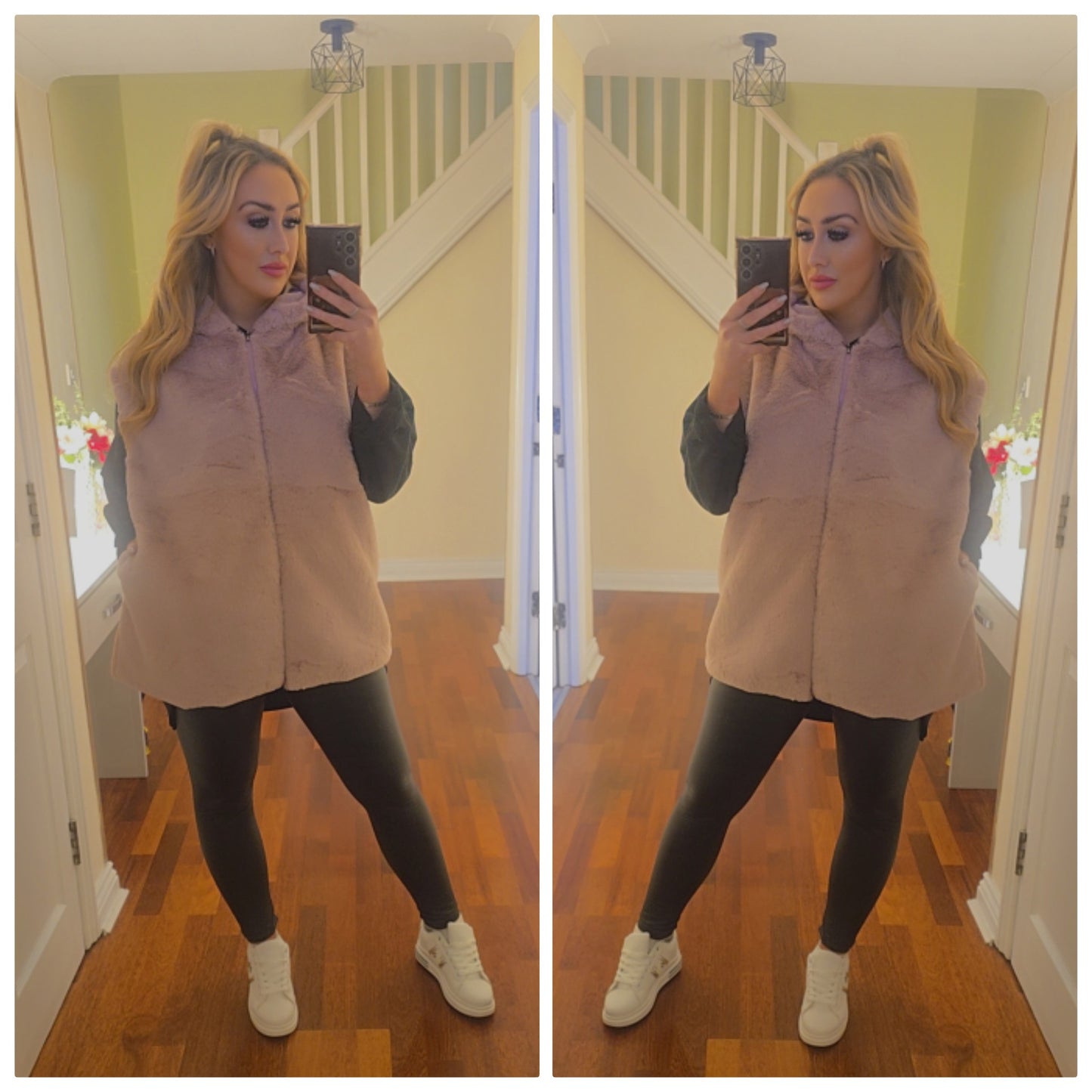 Faux fur hooded Gilet - Pink