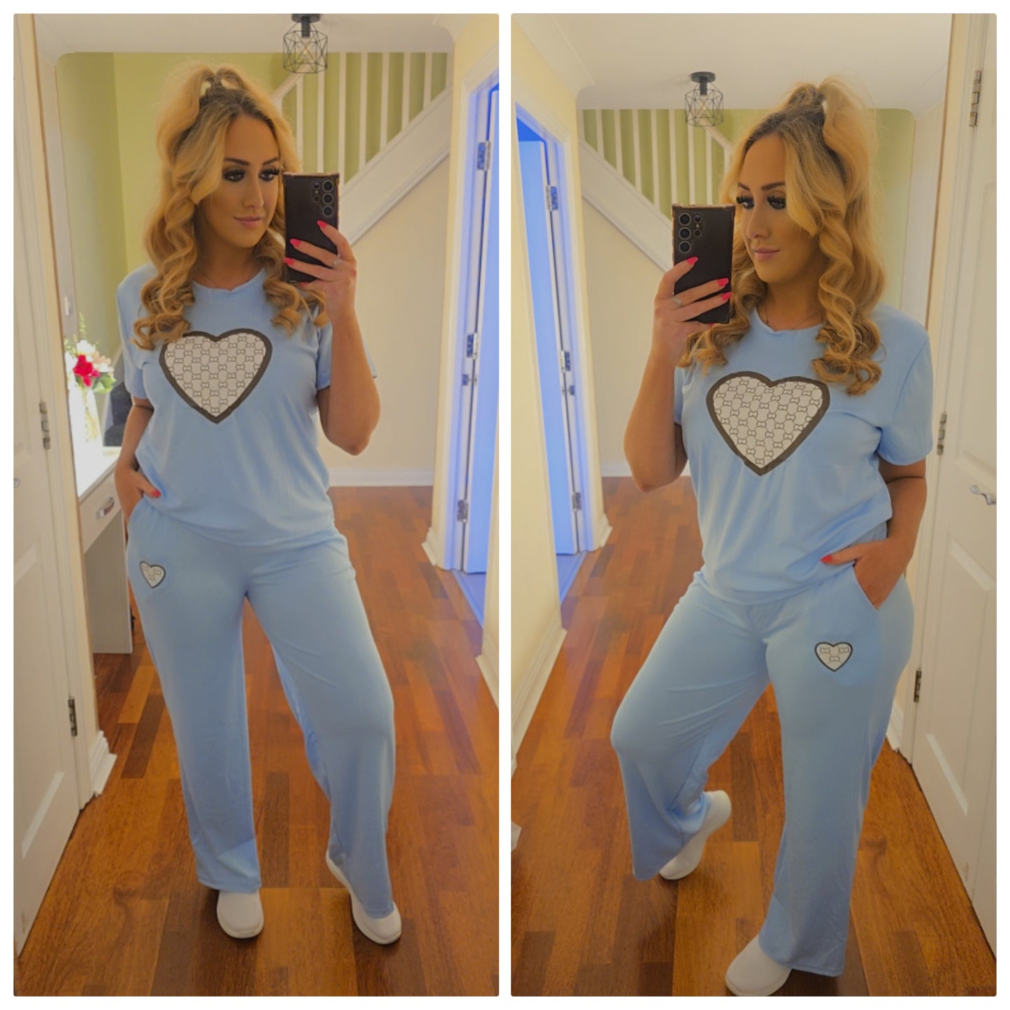 Tara Heart Top and Trouser Set - Baby Blue