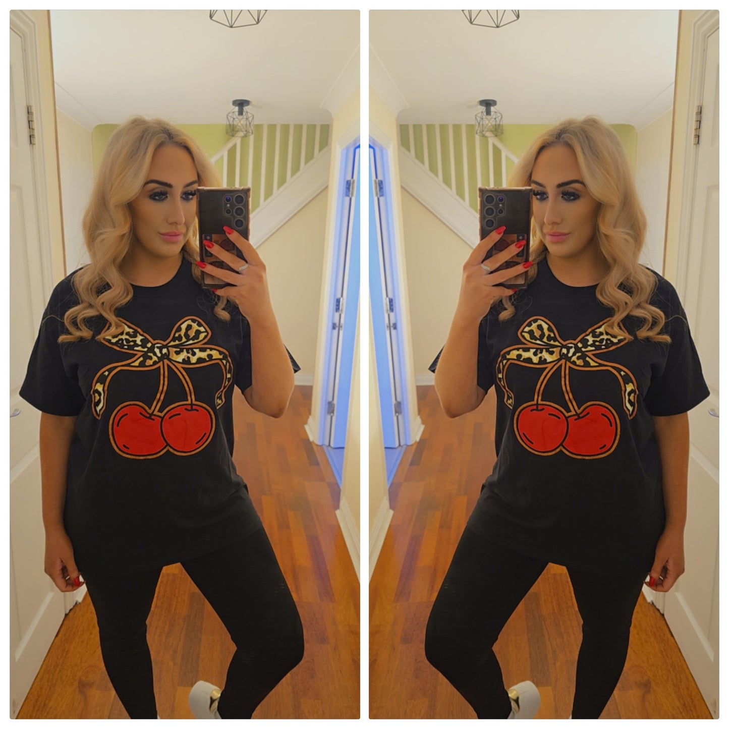 Leopard cherry bow Tee - Black