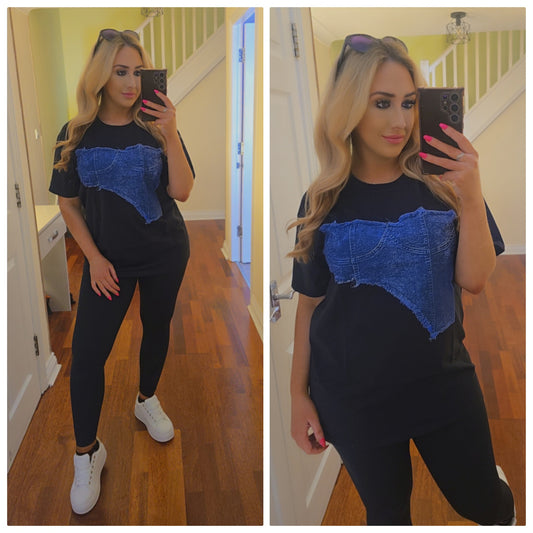 Denim corset Top - Black