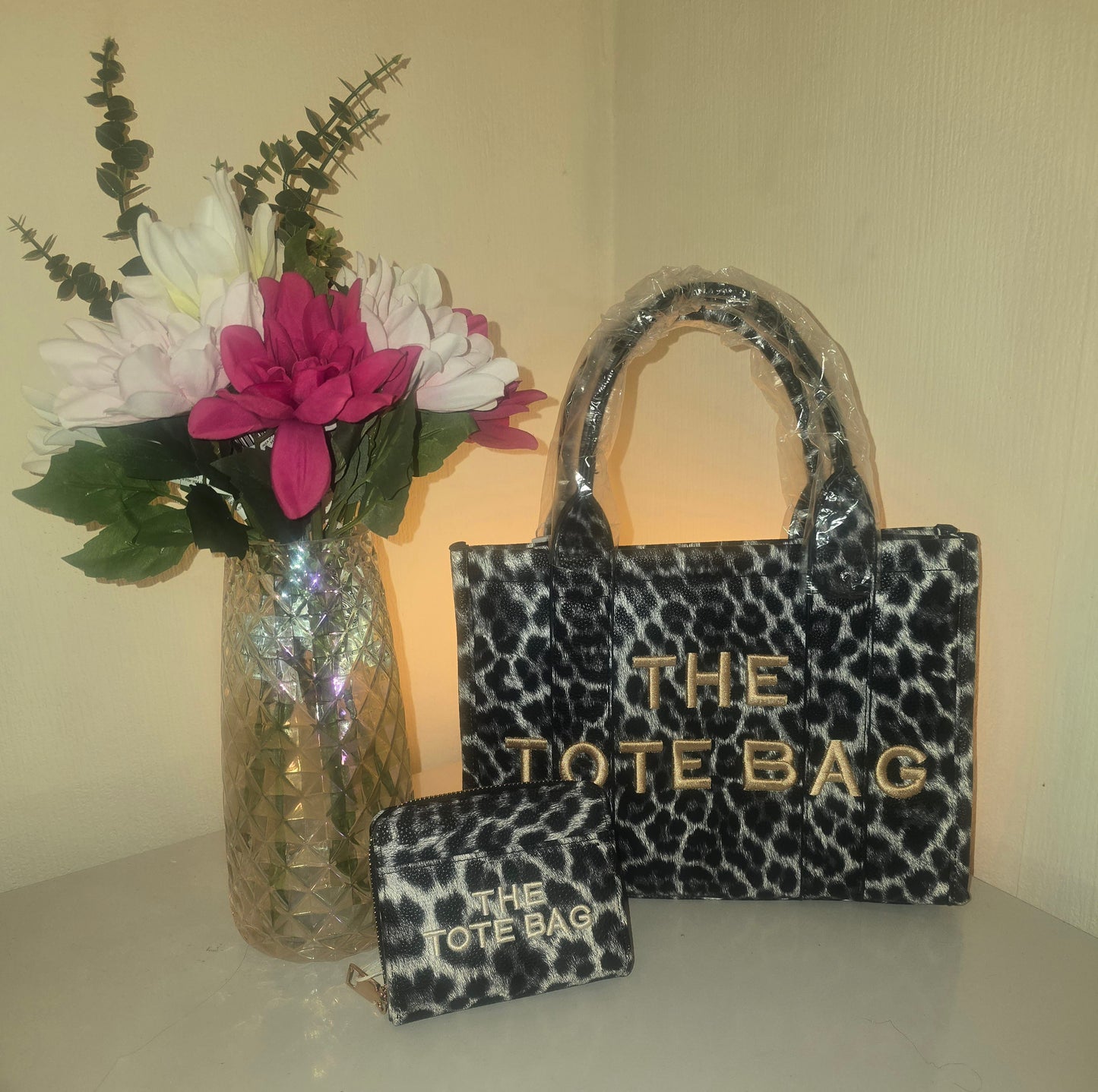 Small leopard bag and purse set - Black