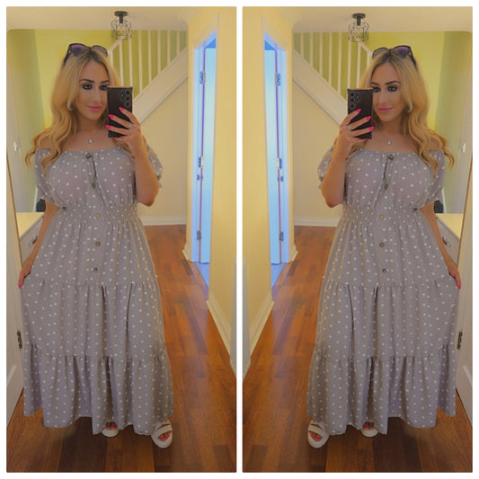 Polka Dot Maxi dress - Grey
