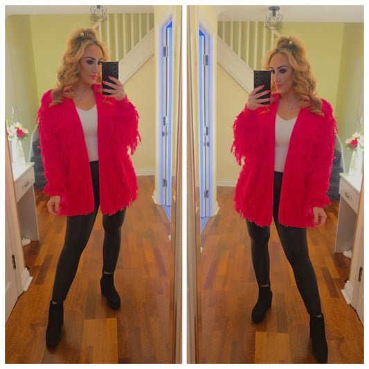 Nina Tassel Cardigan - Hot Pink