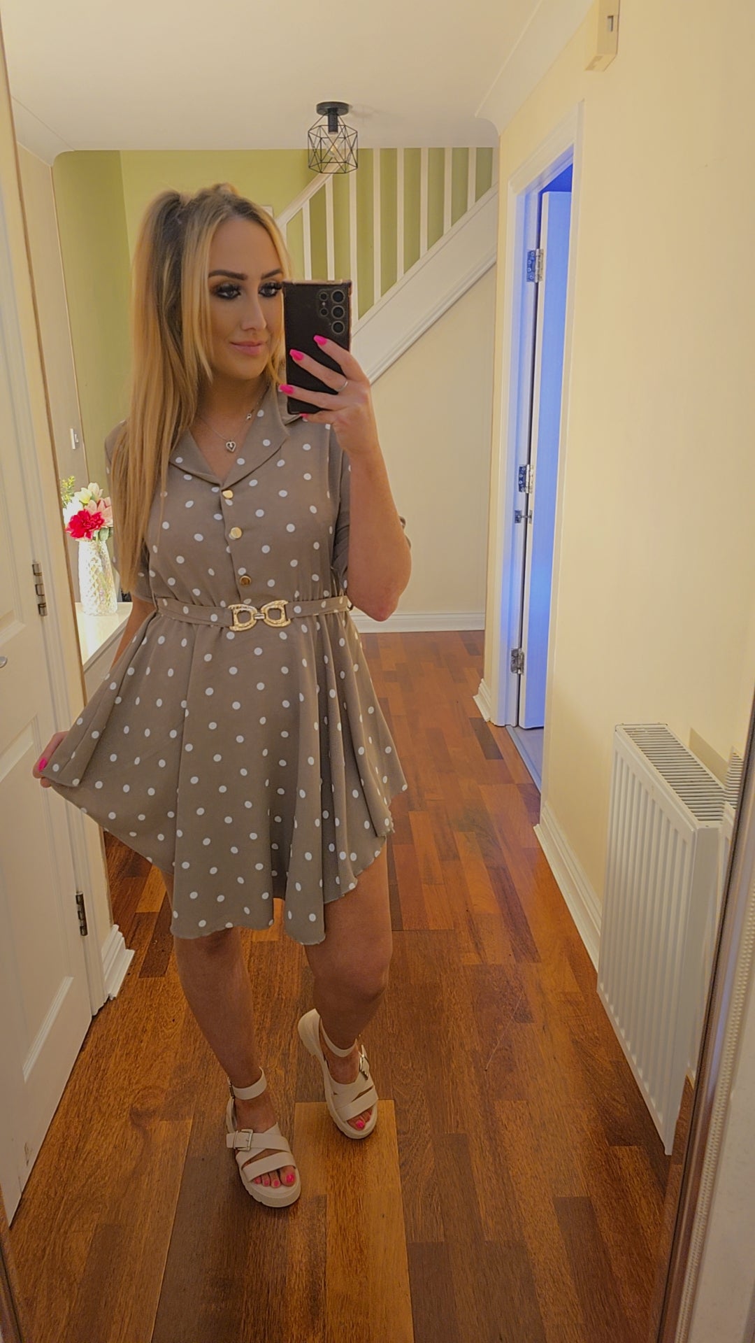 Jasmin Polka Dot Dress - Beige