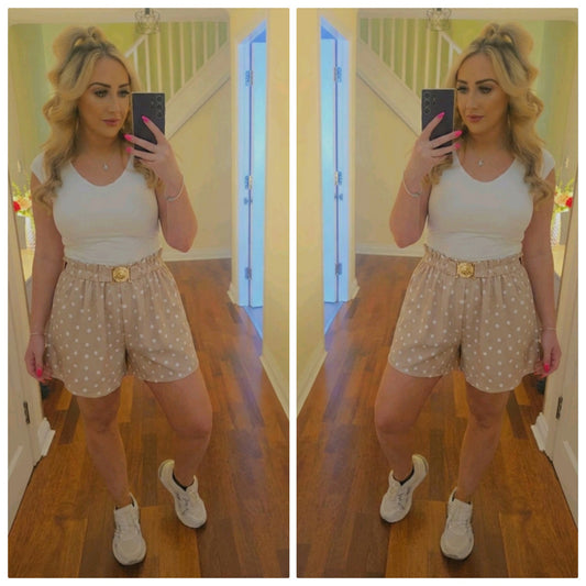 Polka Dot Paper Bag Shorts - Beige