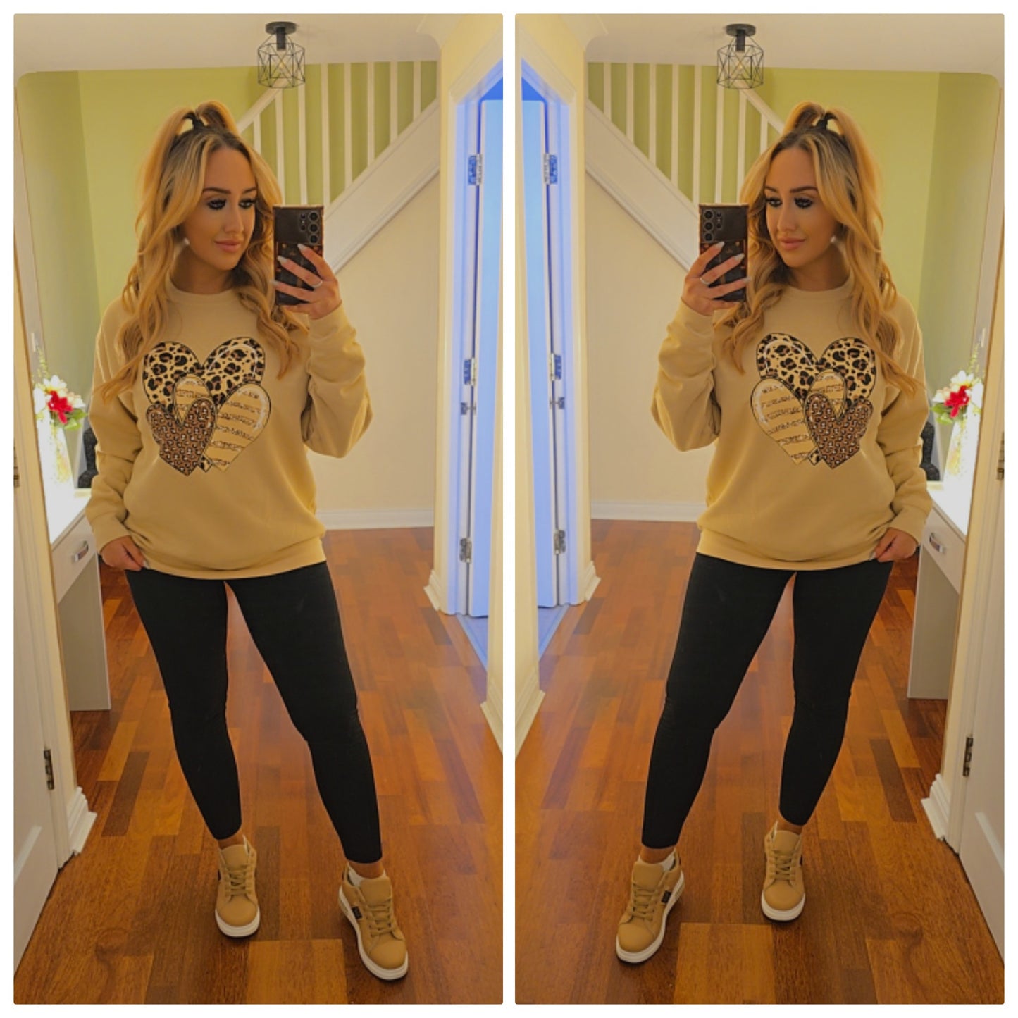 Oversized Leopard Heart sweater - Beige