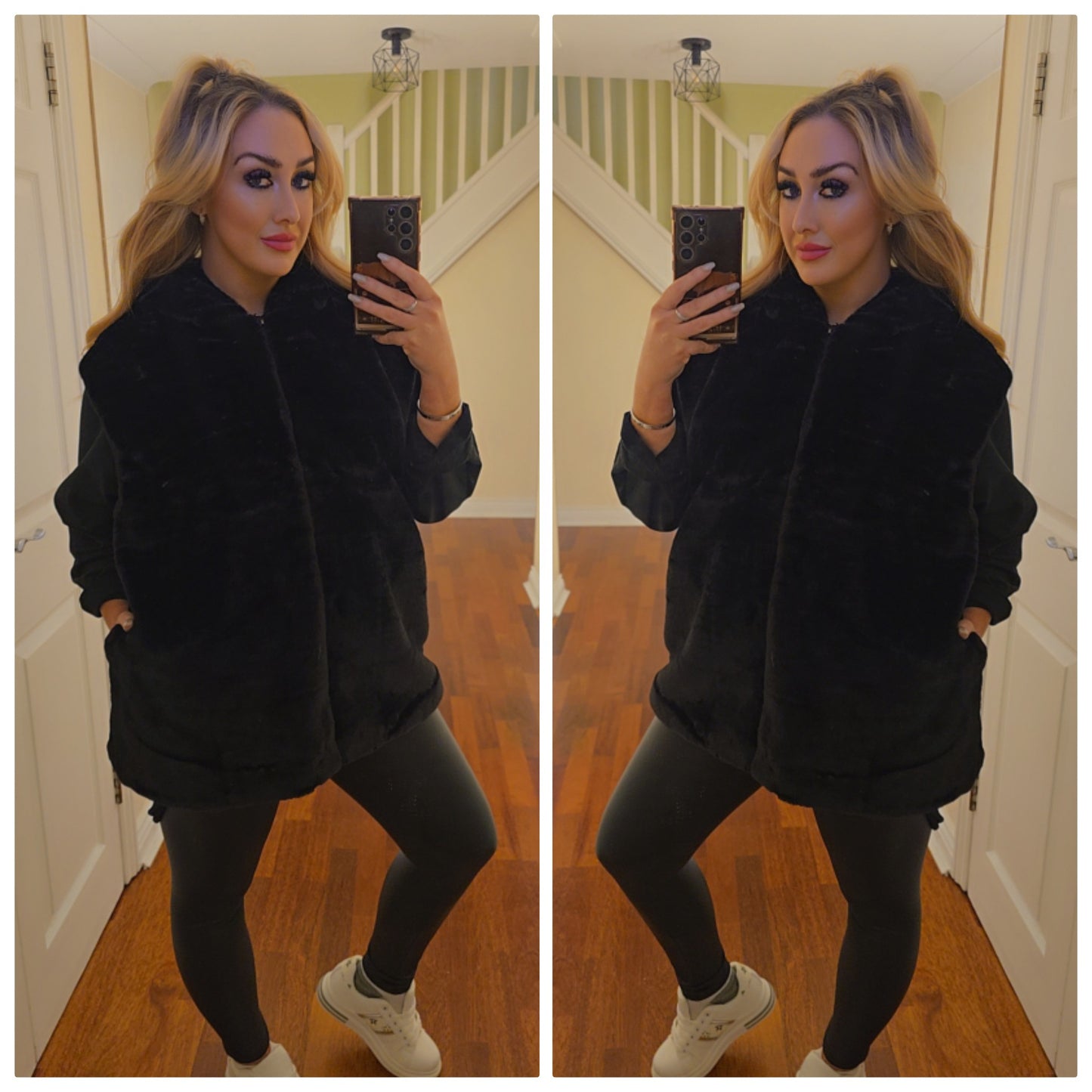 Faux fur hooded Gilet - Black