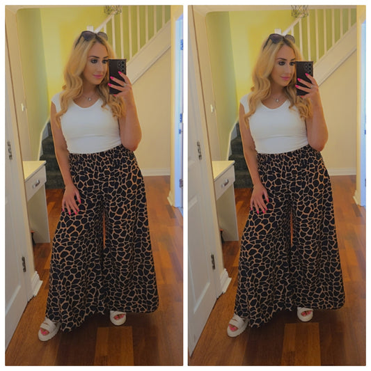 Wide leg trousers - Animal Print - brown