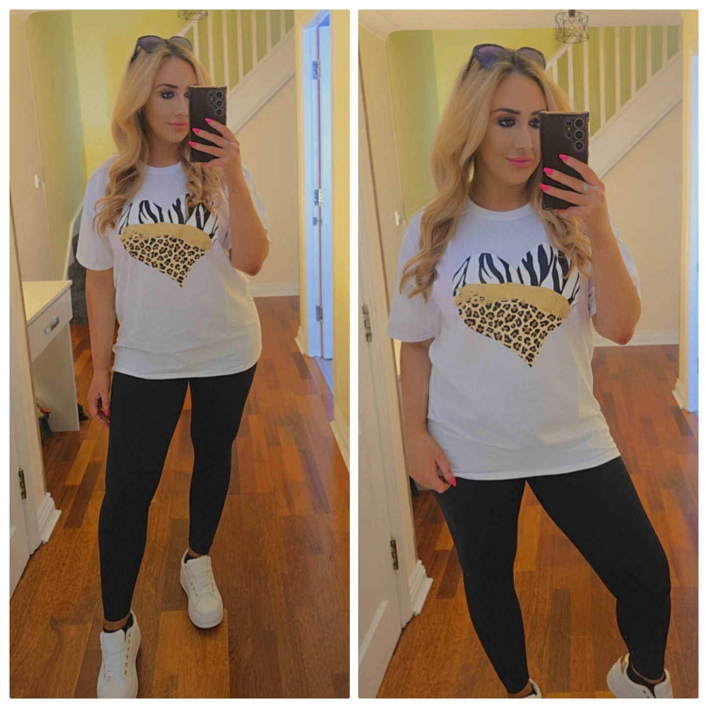 Zebra/Leopard heart Top - White