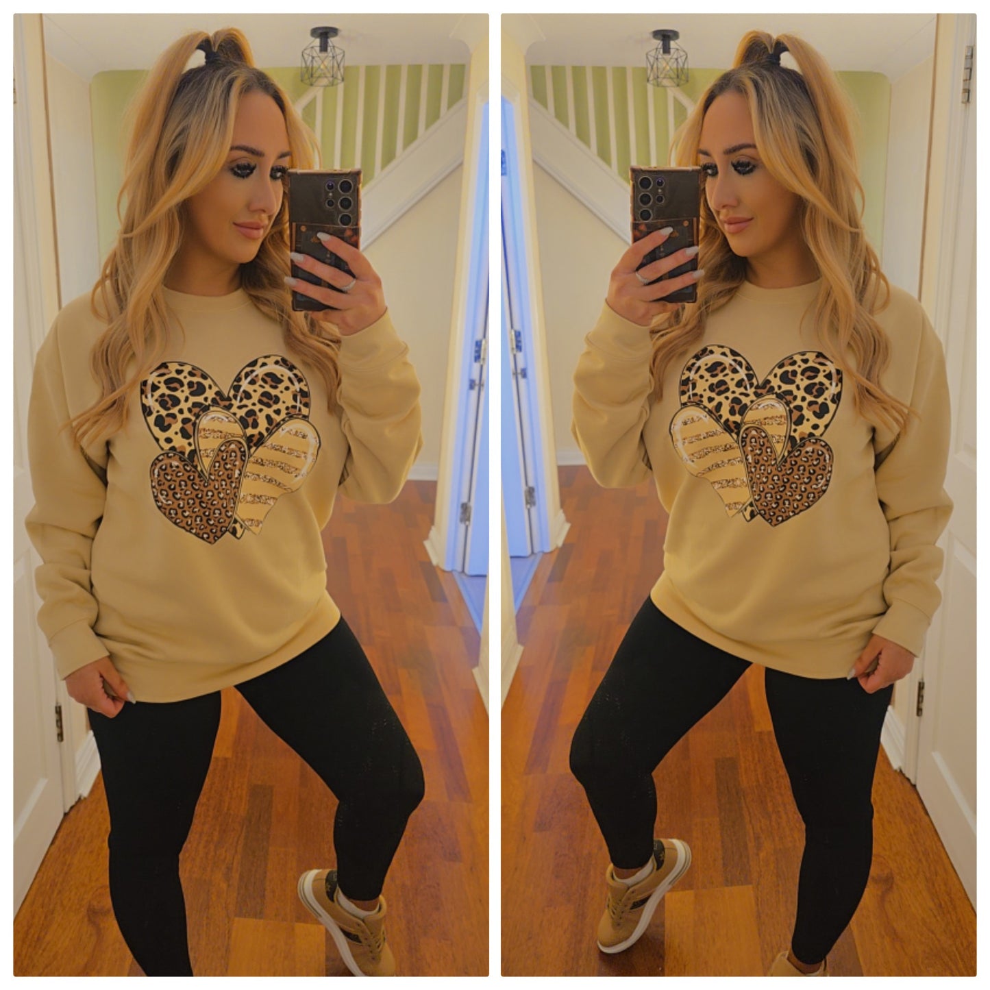 Oversized Leopard Heart sweater - Beige