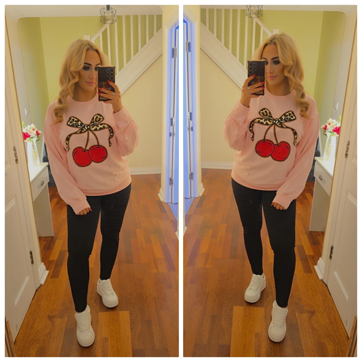 Leopard Cherry bow sweater - Pink