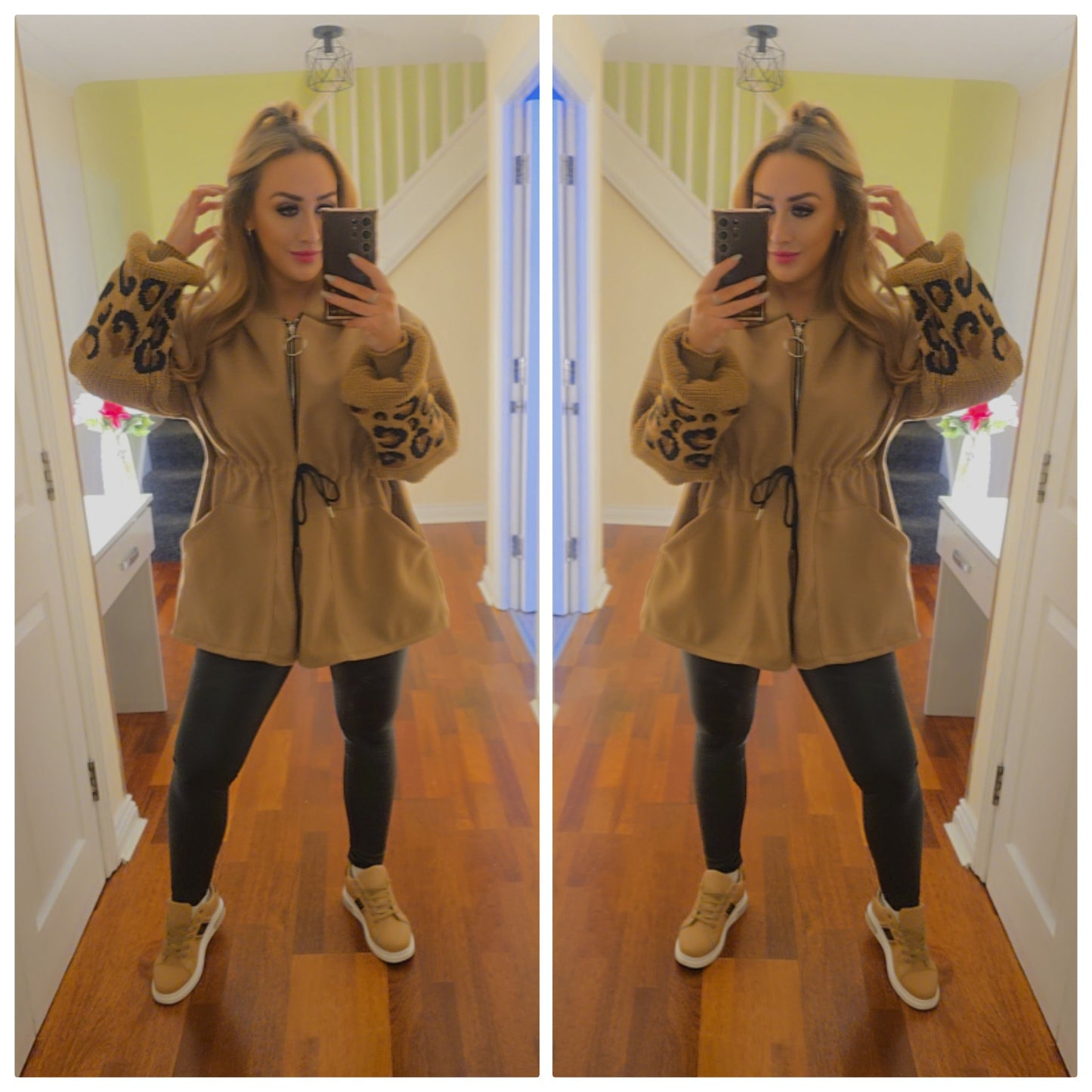 Fiona Leopard Hooded Jacket - Tan