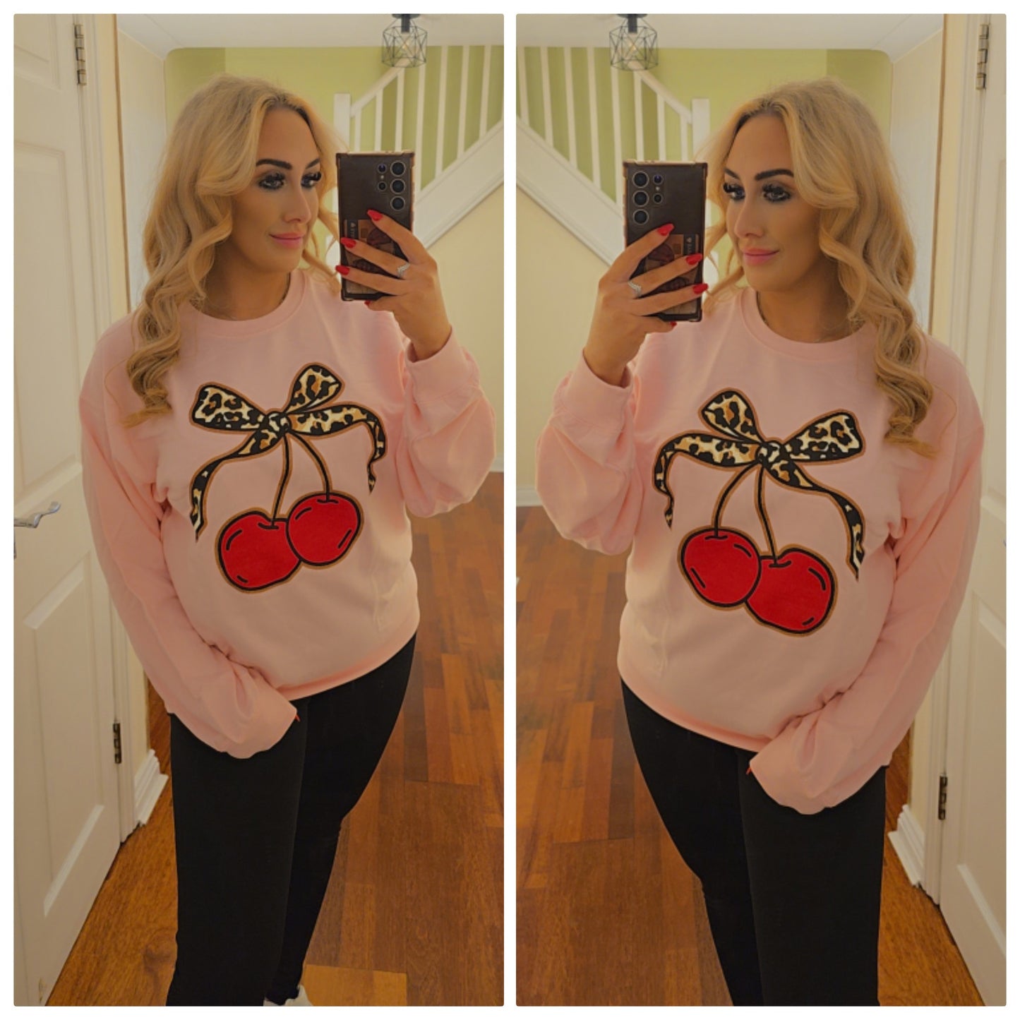 Leopard Cherry bow sweater - Pink